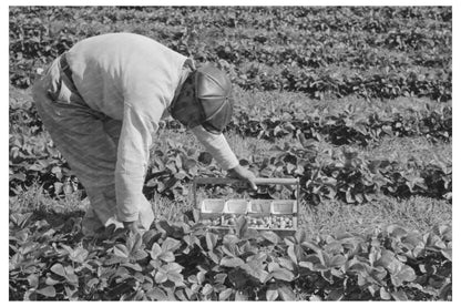 Young Boy Picking Strawberries Hammond Louisiana 1939