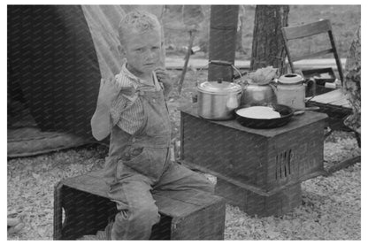 Child in front of tent home in Hammond Louisiana 1939