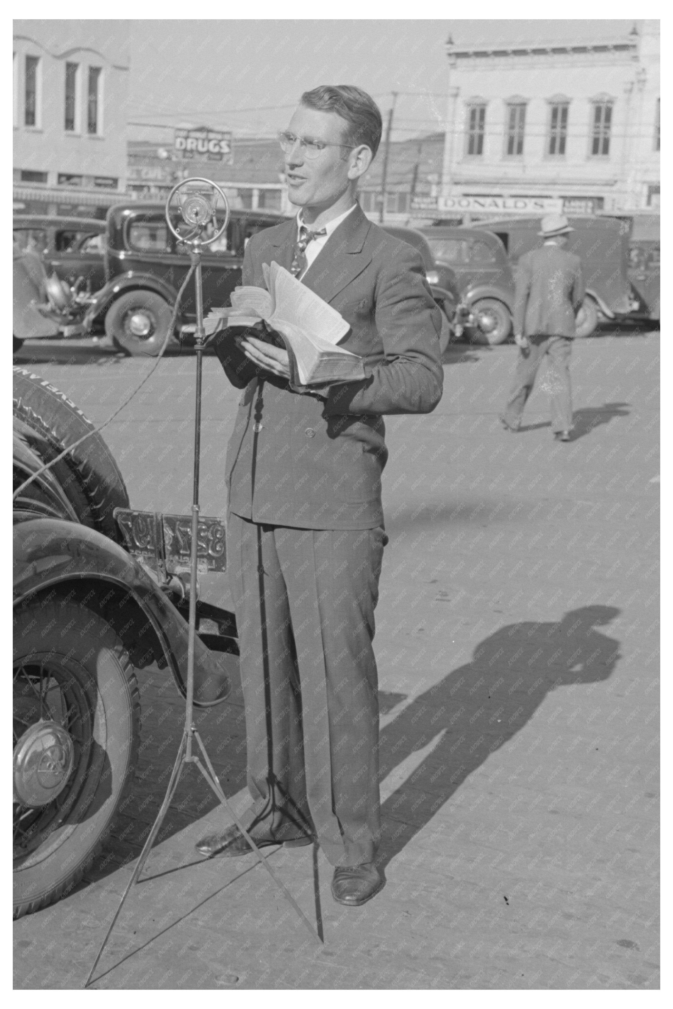 Itinerant Preacher Addressing Crowd in Marshall Texas 1939