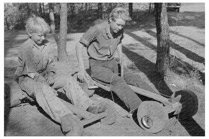 Children Playing on Homemade Scooter Jefferson Texas 1939