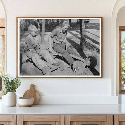 Children Playing on Homemade Scooter Jefferson Texas 1939