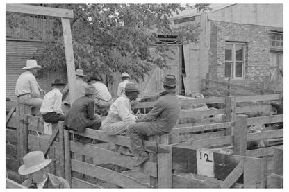 Men on Fence at Cattle Auction Yard San Augustine 1939