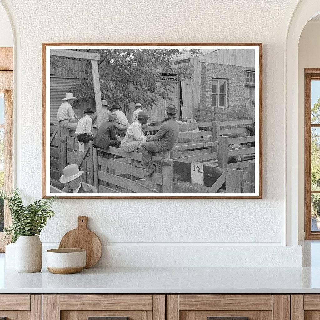 Men on Fence at Cattle Auction Yard San Augustine 1939