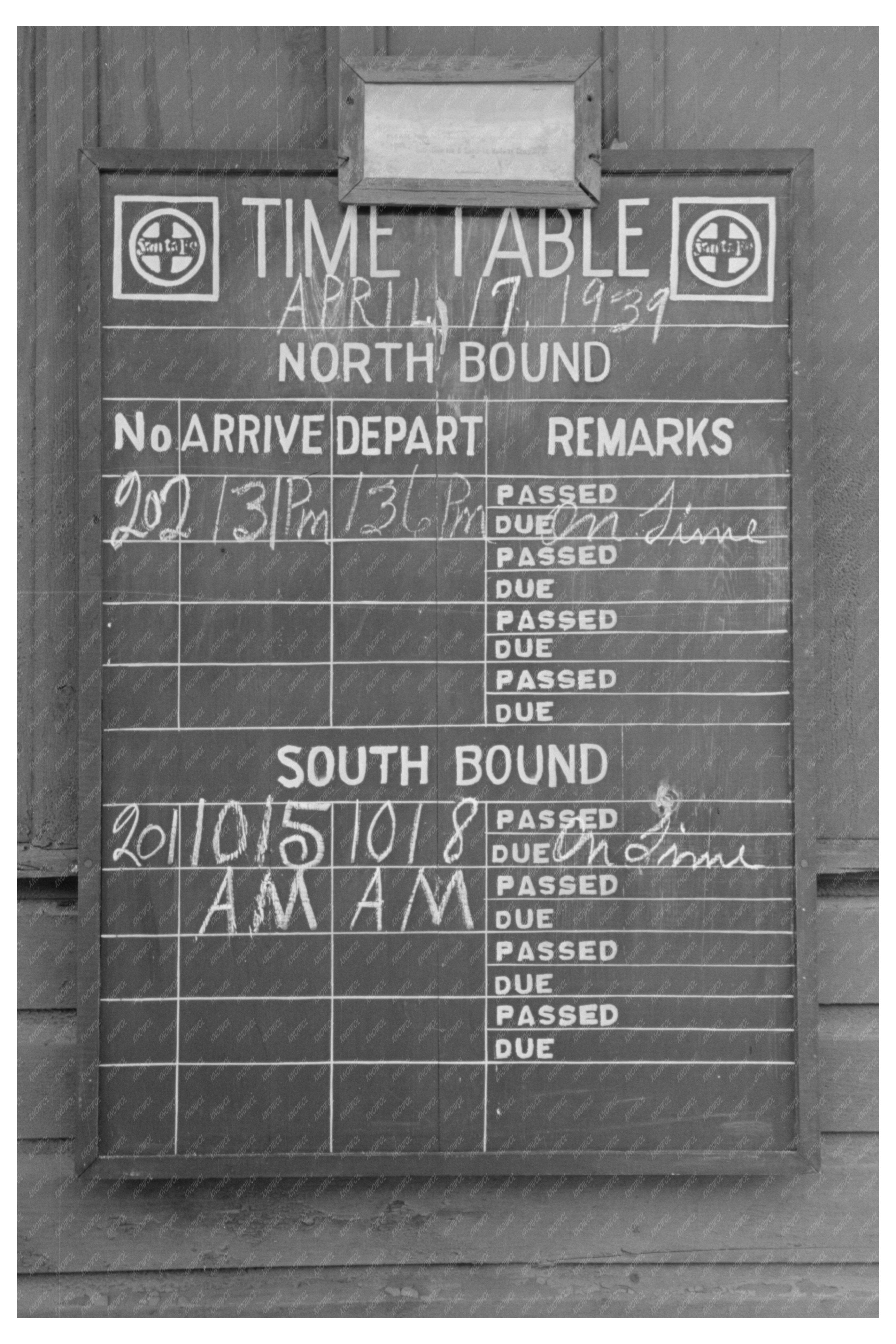 Santa Fe Railroad Timetable San Augustine Texas April 1939