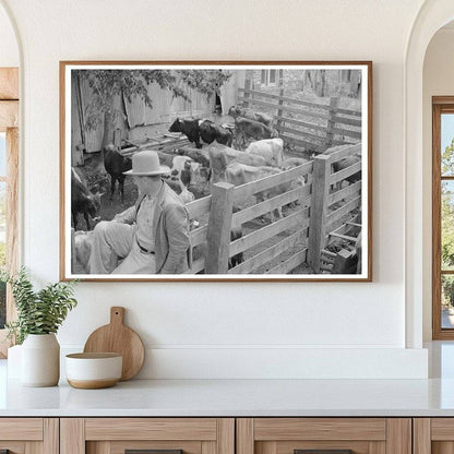 Cattle Pens and Farmers at San Augustine Auction Yard 1939