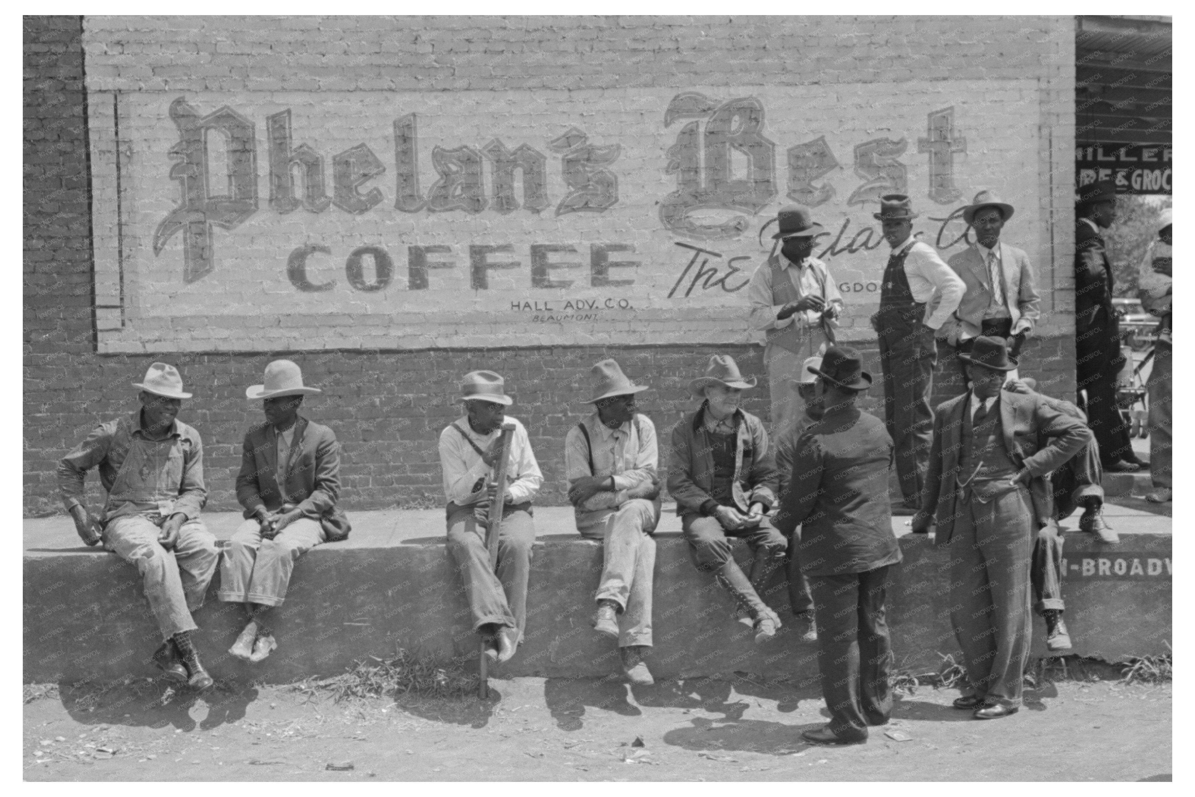 Farmers on Curb in San Augustine Texas April 1939