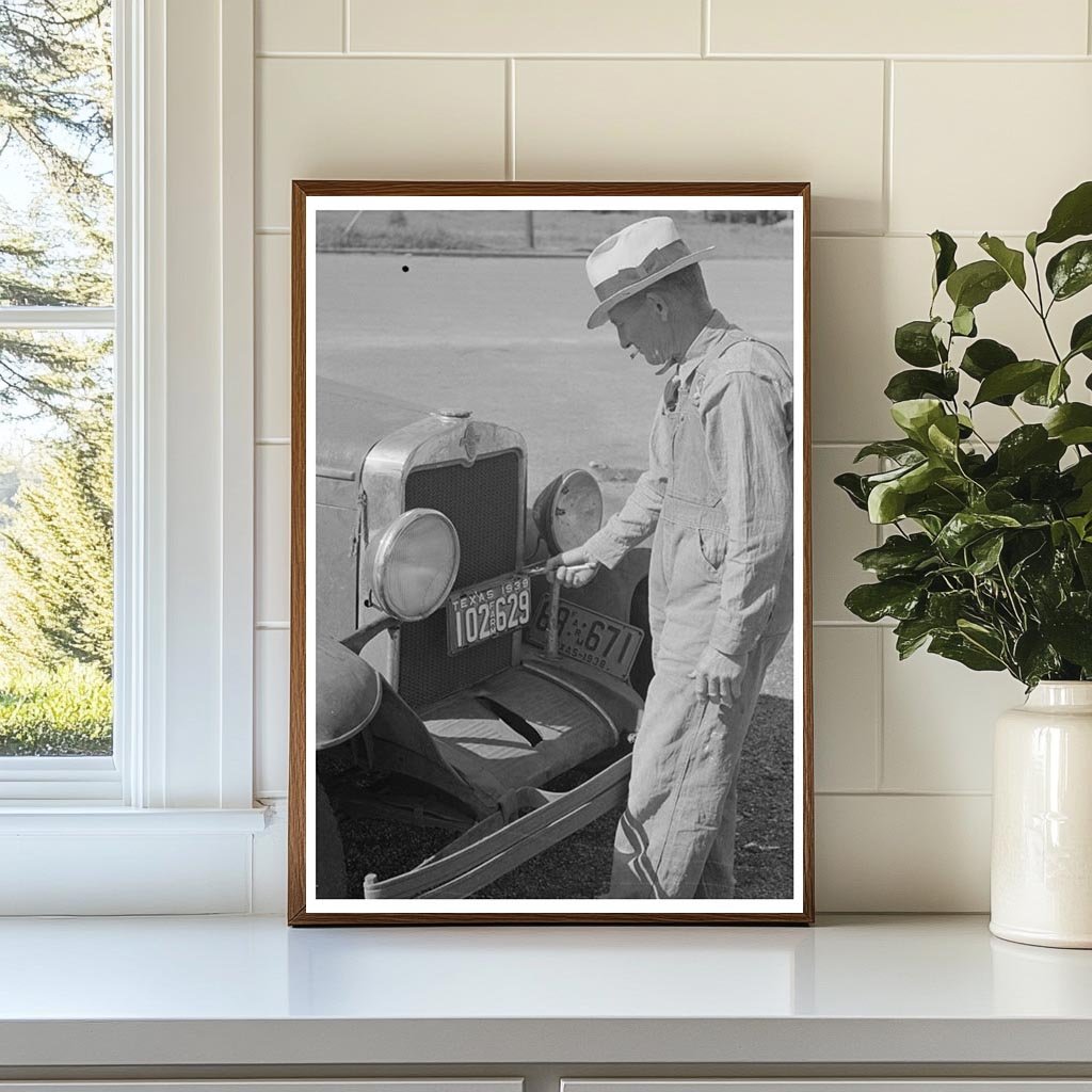 Farmer Changing License Plates San Augustine Texas 1939