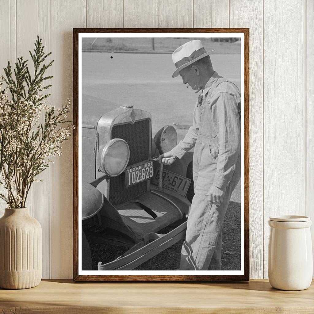 Farmer Changing License Plates San Augustine Texas 1939