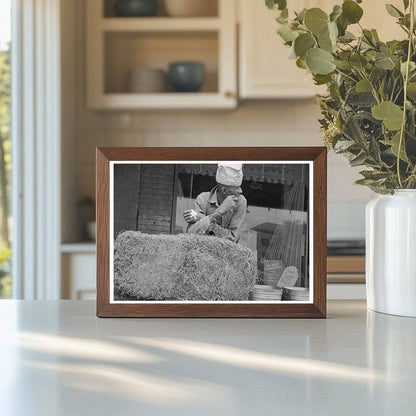 Man Leaning on Hay Bale San Augustine Texas 1939