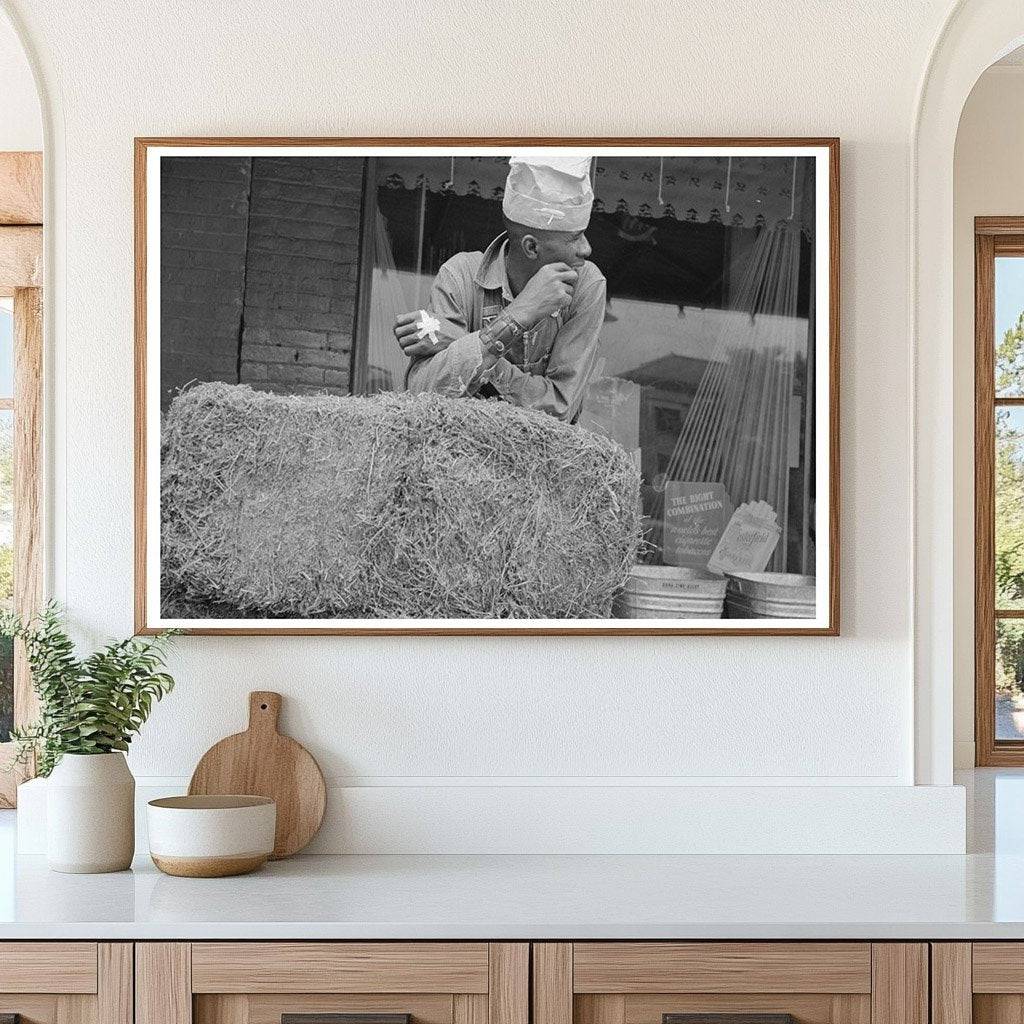 Man Leaning on Hay Bale San Augustine Texas 1939