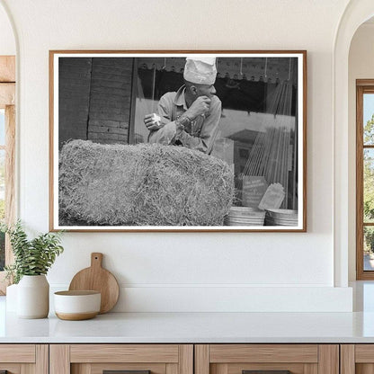 Man Leaning on Hay Bale San Augustine Texas 1939