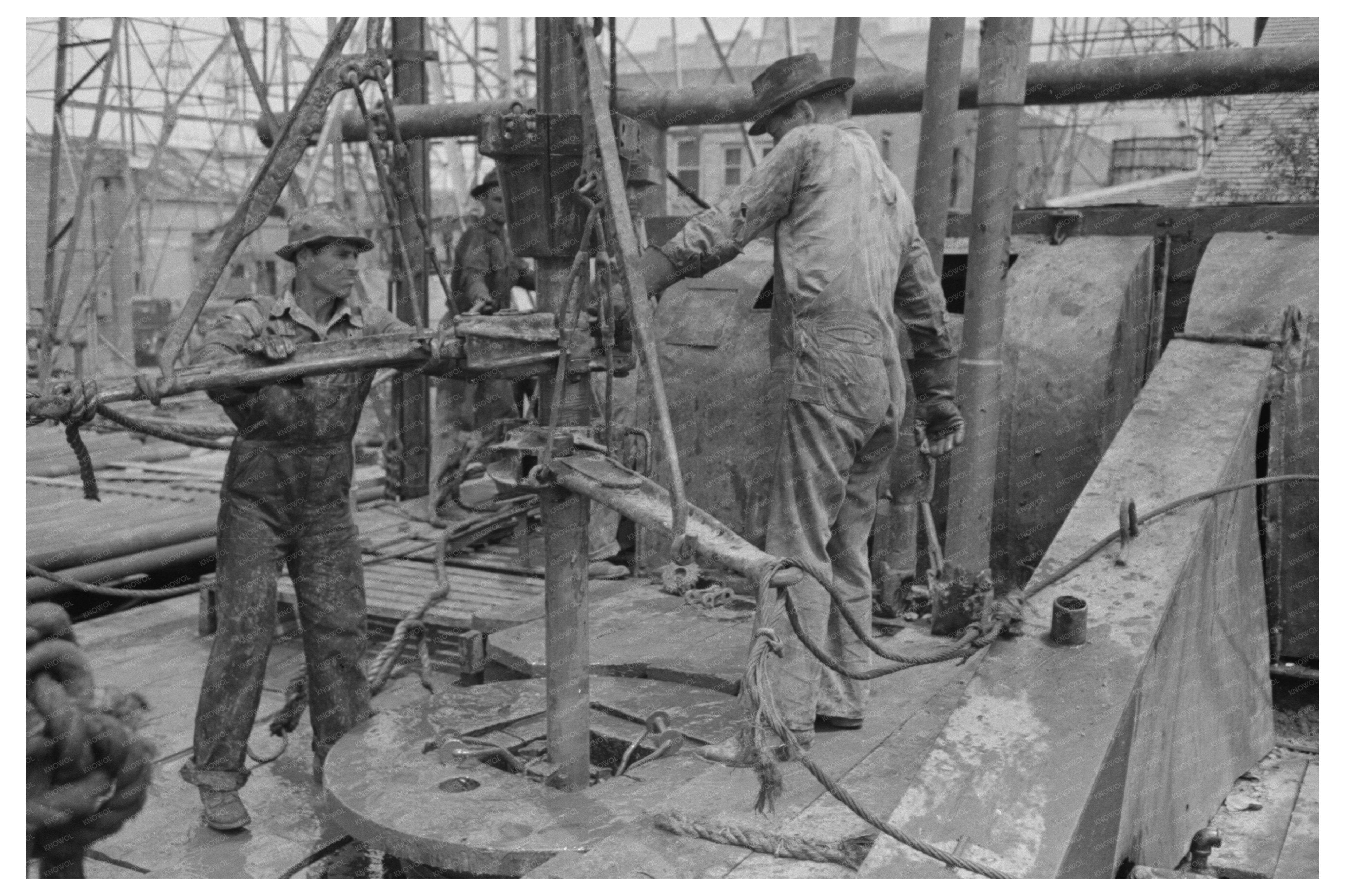 Oil Field Workers Adding Pipe in Kilgore Texas 1939