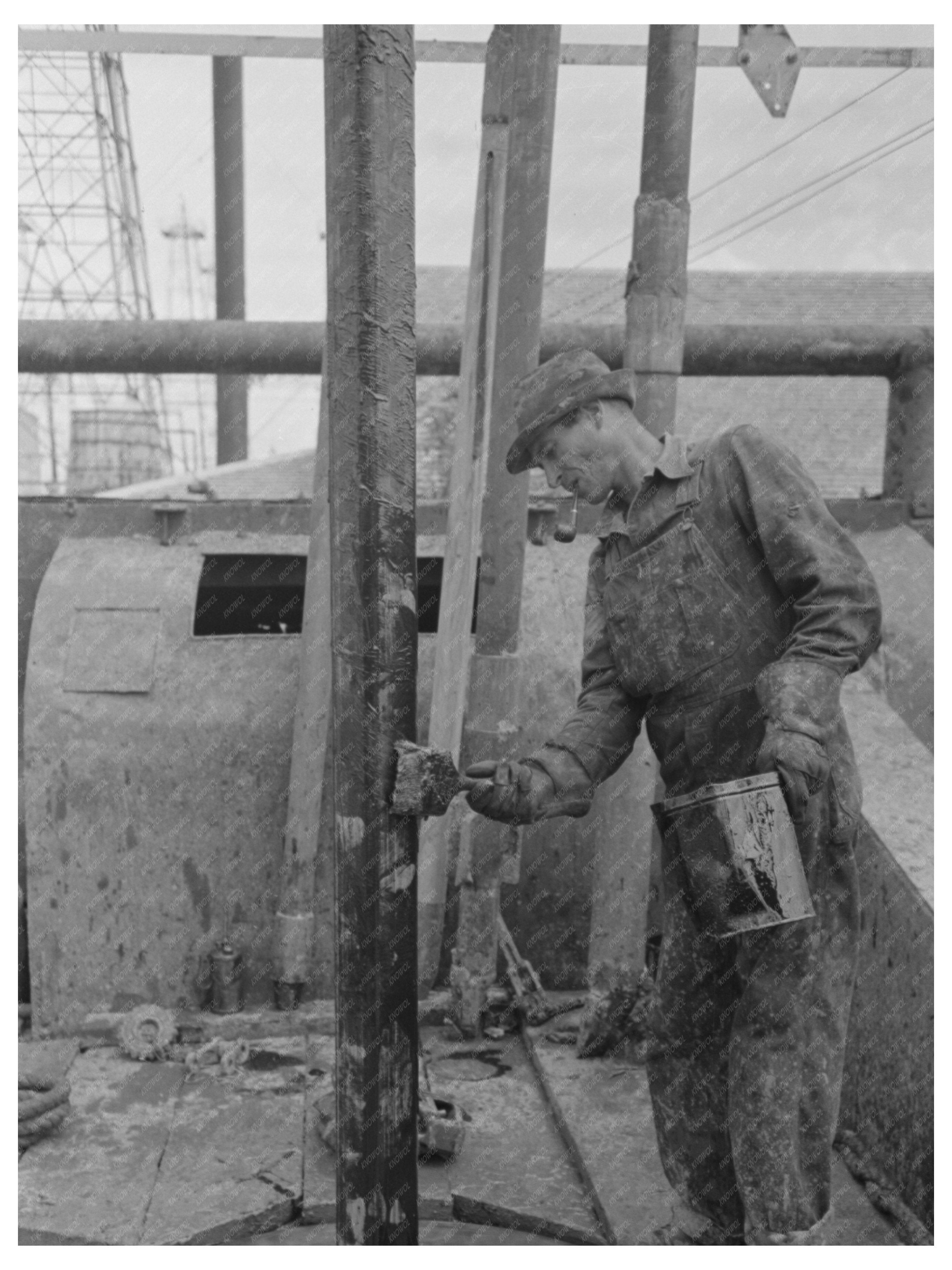 Oil Field Worker Greasing Drill Stem Kilgore Texas 1939