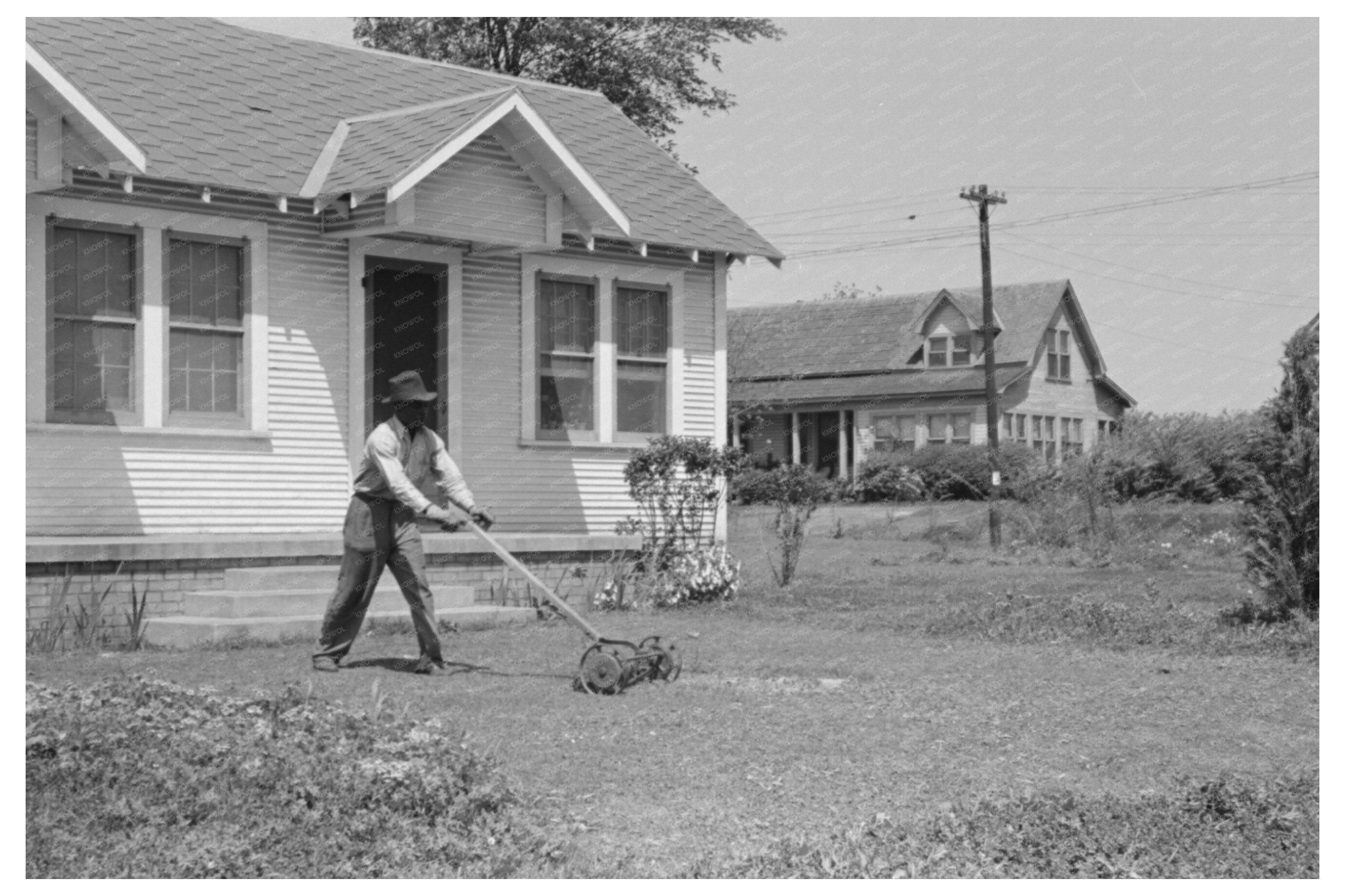 Vintage Lawn Mowing in San Augustine Texas April 1939