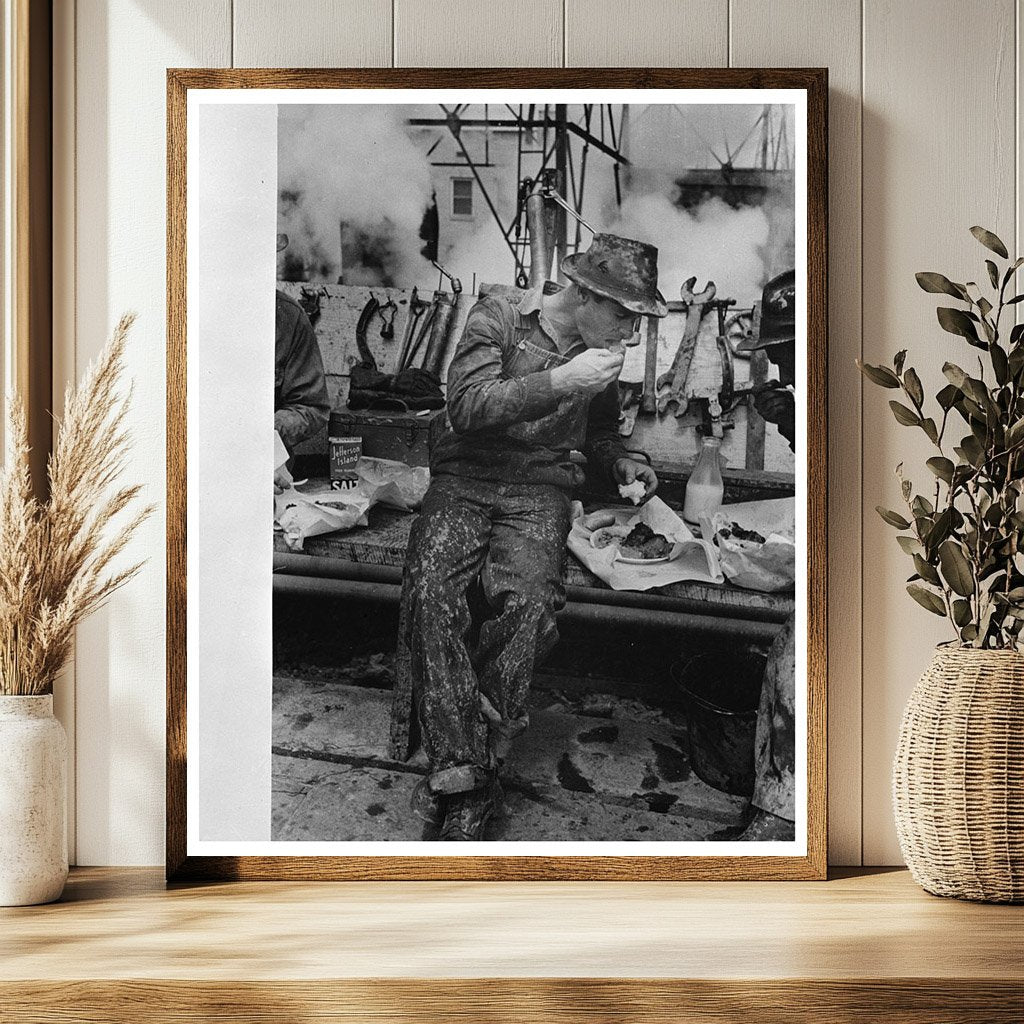 Oil Worker Lunch in Kilgore Texas April 1939 Vintage Image