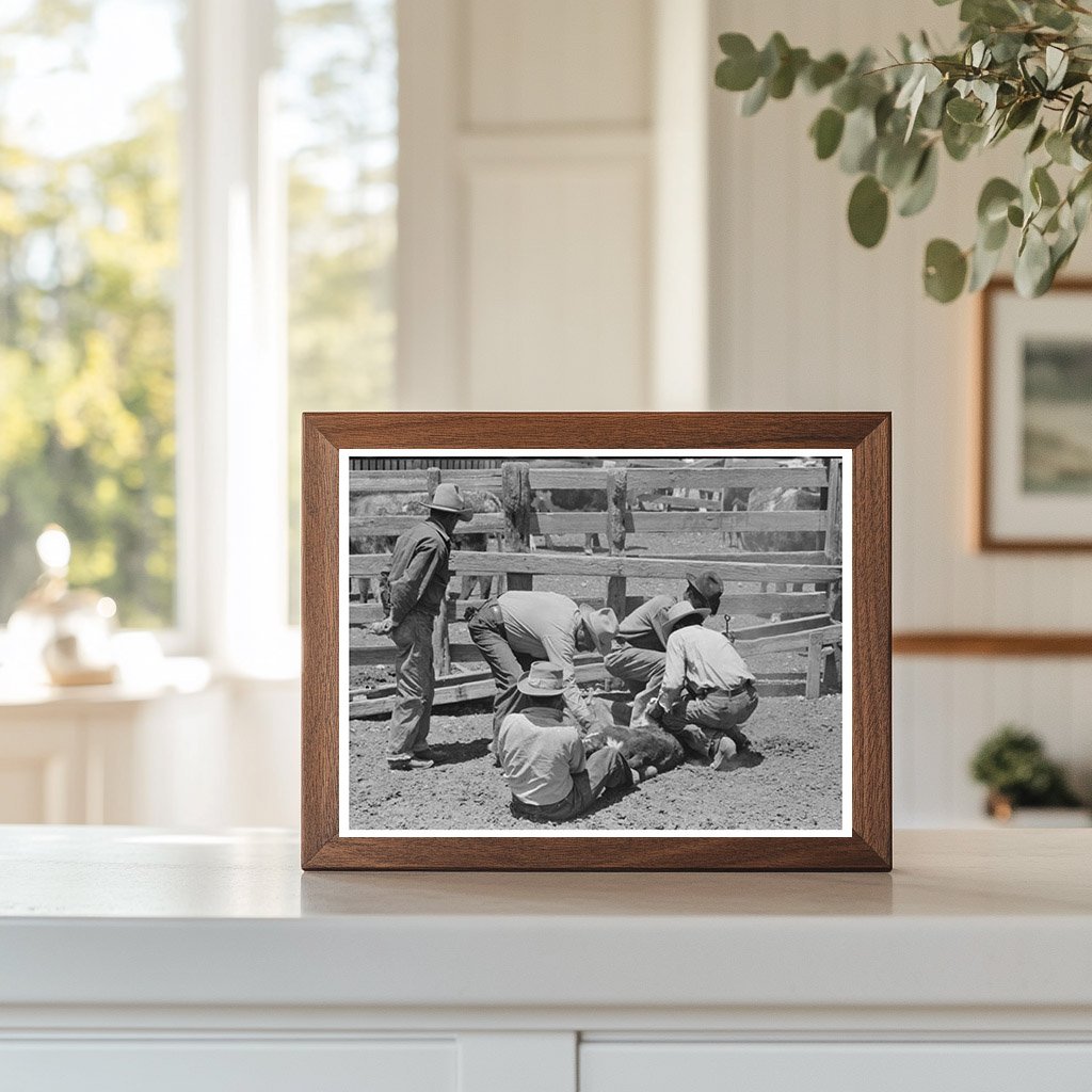 Rancher Branding Calf at Walking X Ranch May 1939