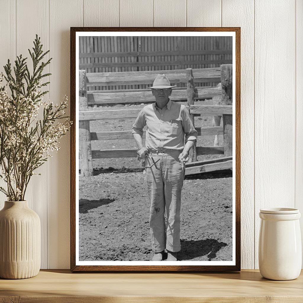 Walking X Ranch Owner with Branding Iron Marfa Texas 1939