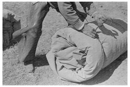 Cowboy Tying Bedroll at Marfa Ranch 1939