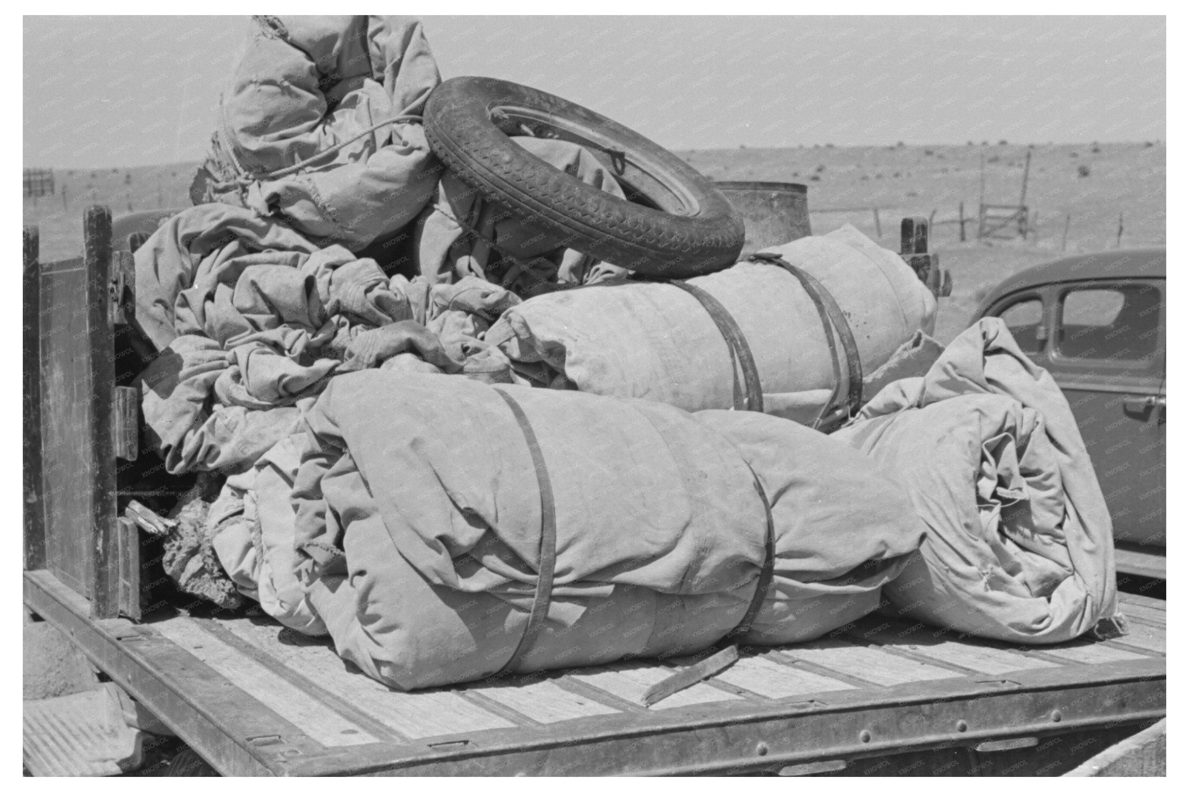 Bedrolls on Truck at Walking X Ranch Marfa Texas 1939