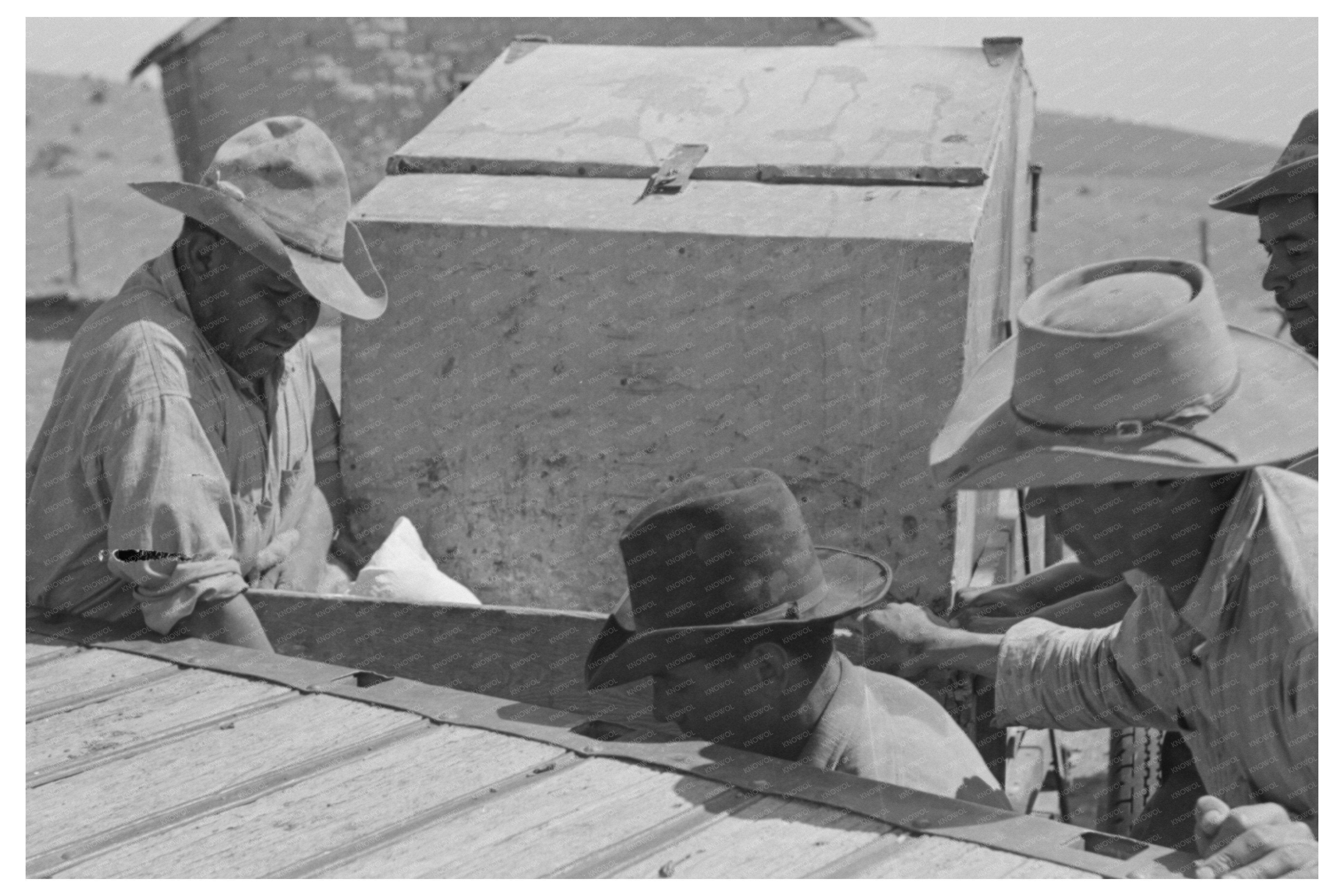 Cowboy Tying Bedroll on Marfa Ranch May 1939