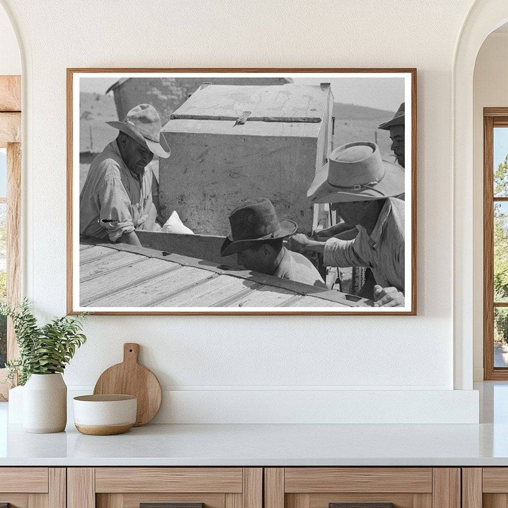 Cowboy Tying Bedroll on Marfa Ranch May 1939