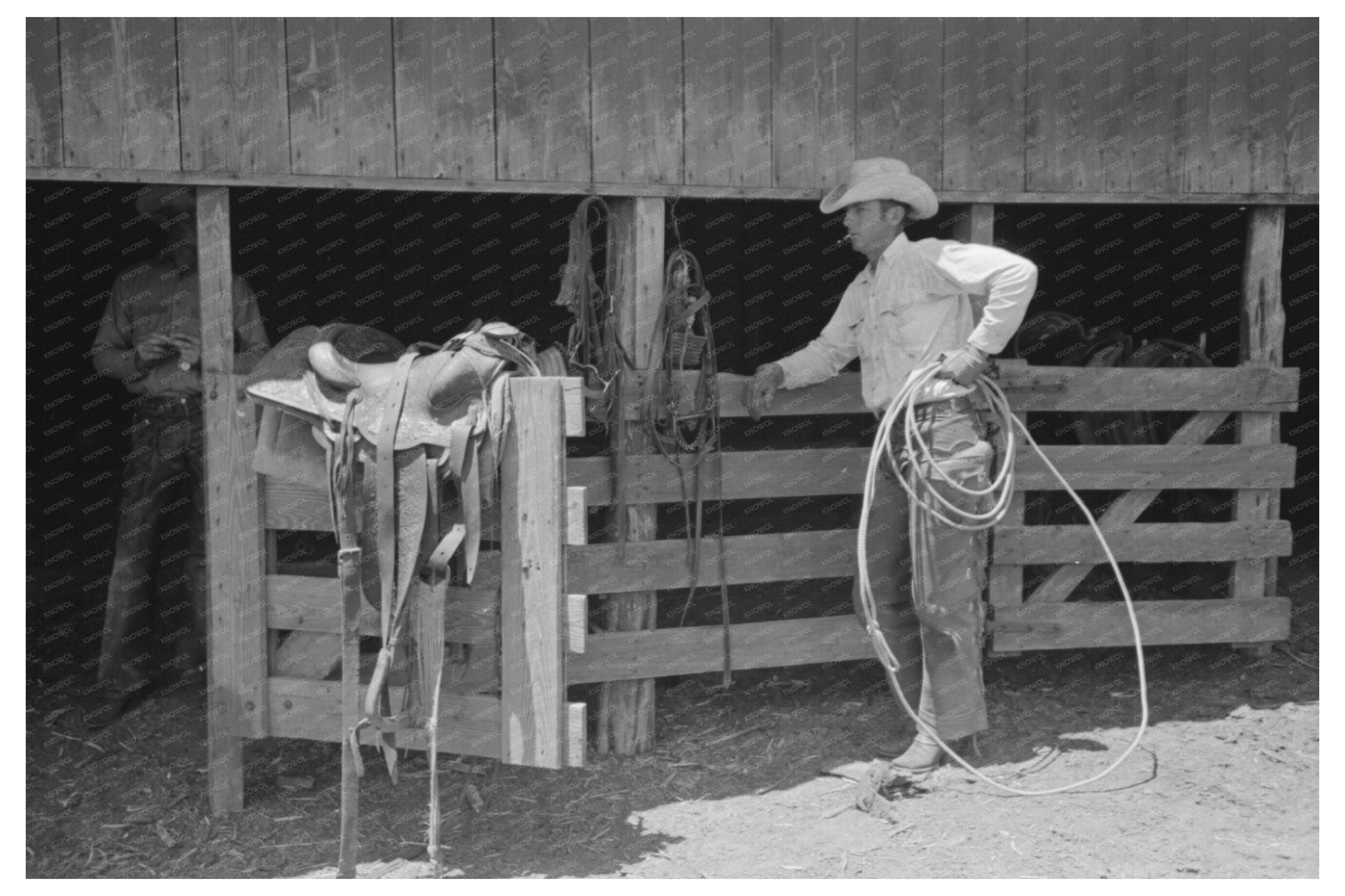 Cowboy at SMS Ranch Saddle Room Spur Texas 1939