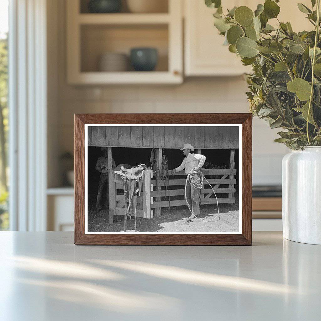 Cowboy at SMS Ranch Saddle Room Spur Texas 1939