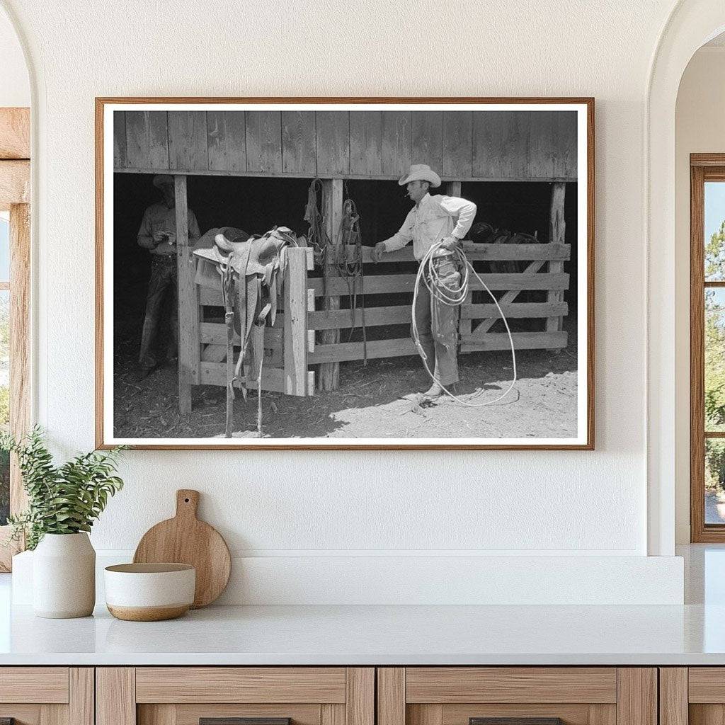 Cowboy at SMS Ranch Saddle Room Spur Texas 1939