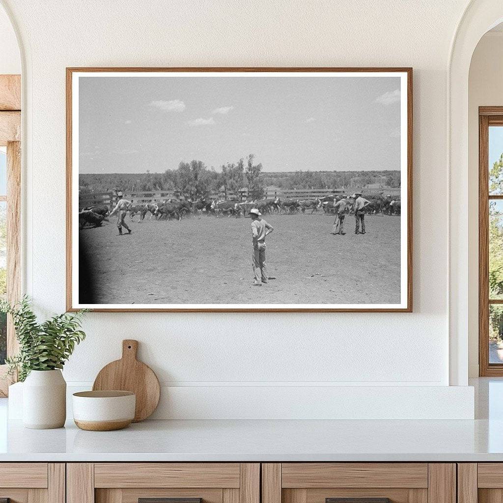 Cowboy Roping Horse in Texas Corral May 1939