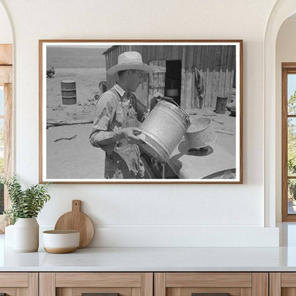 Vintage 1939 Man Pouring Gasoline into Tractor in Texas