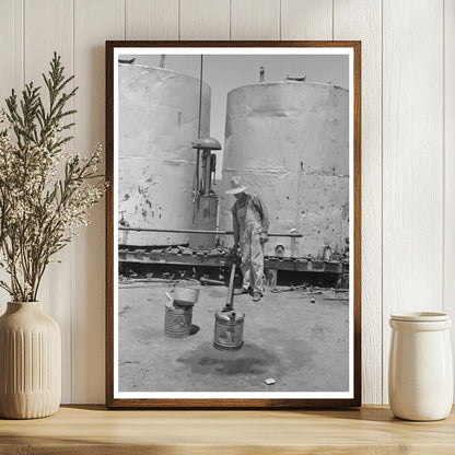 Man Pouring Gasoline into Tractor on Texas Farm 1939