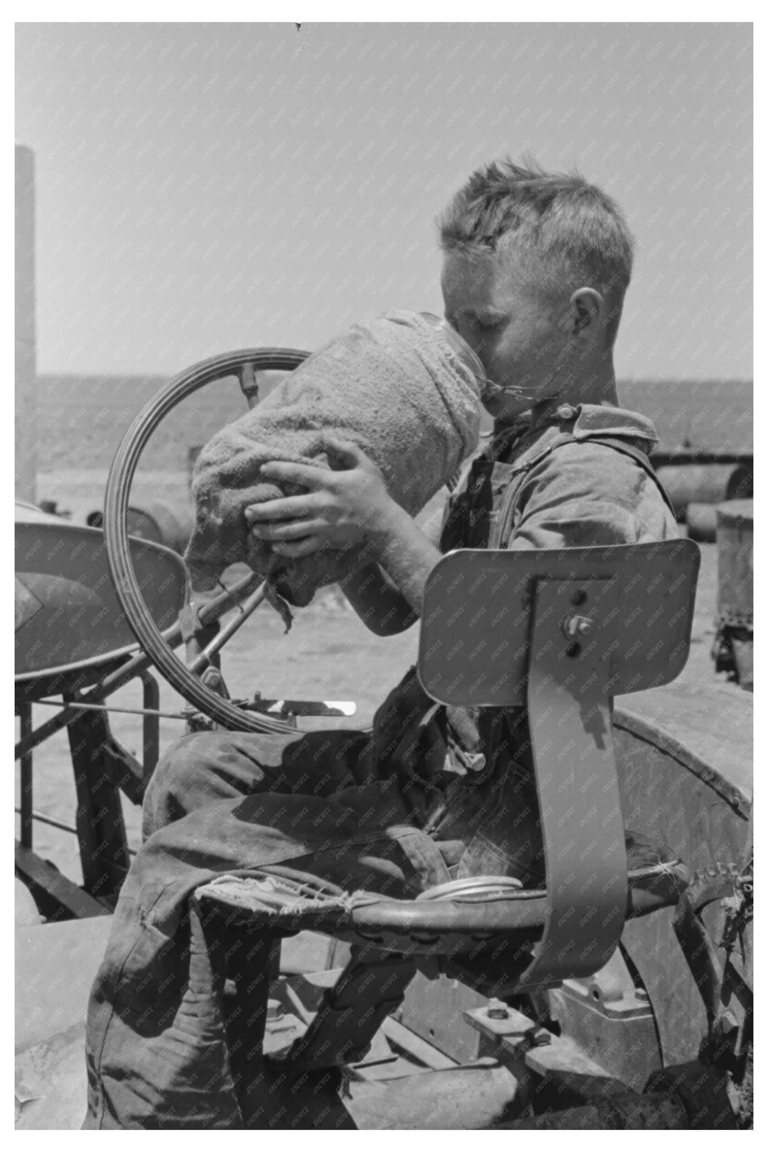 Child Drinks from Jug on Ralls Texas Farm May 1939