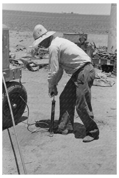 Day Laborer Pumping Tractor Tire Ralls Texas May 1939