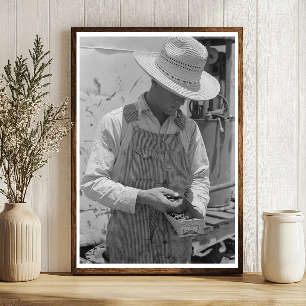 Day Laborer Examining Nuts and Bolts on Texas Farm 1939