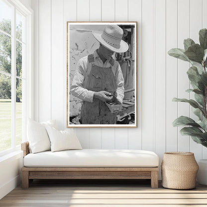 Day Laborer Examining Nuts and Bolts on Texas Farm 1939