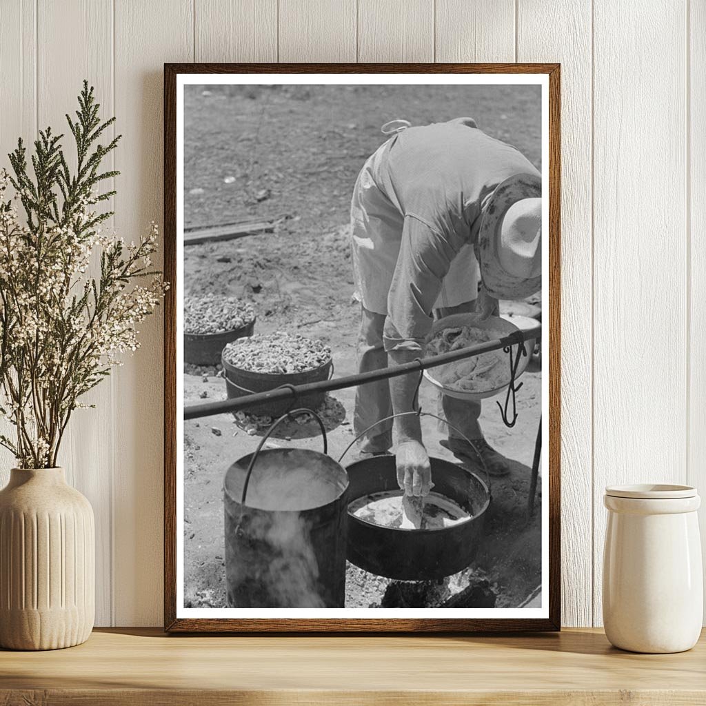 Camp Cook Prepares Meal Over Fire Spur Texas May 1939