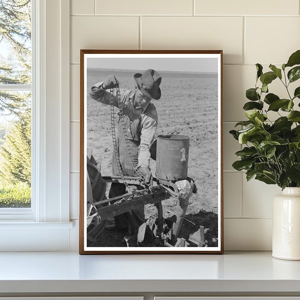 Day Laborer Attaching Chain to Planter in Ralls Texas 1939