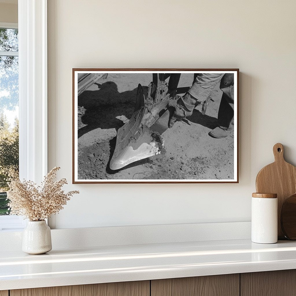 Farmer Cleaning Plow Point on Texas Farm May 1939