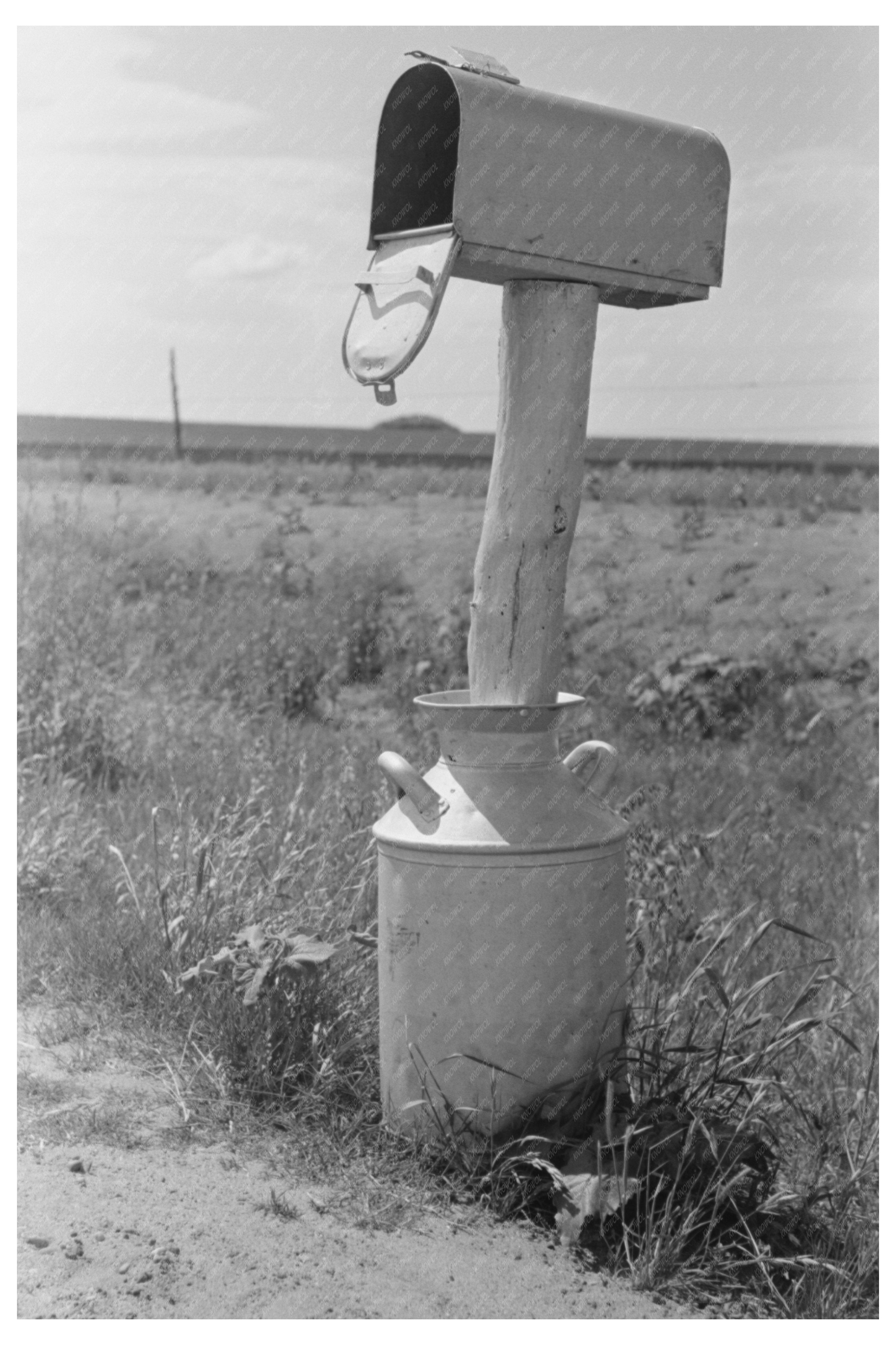 Vintage Mailbox on Milk Can Hydro Oklahoma June 1939