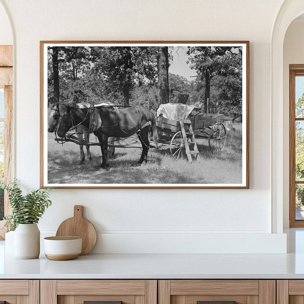 Horses and Wagon in Oklahoma Churchyard 1939