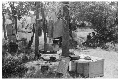 Vintage Family Camping by the Roadside Oklahoma 1939