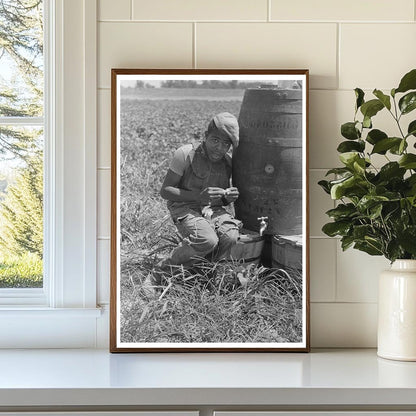 Young Laborer Rolling Cigarette in String Bean Field 1939