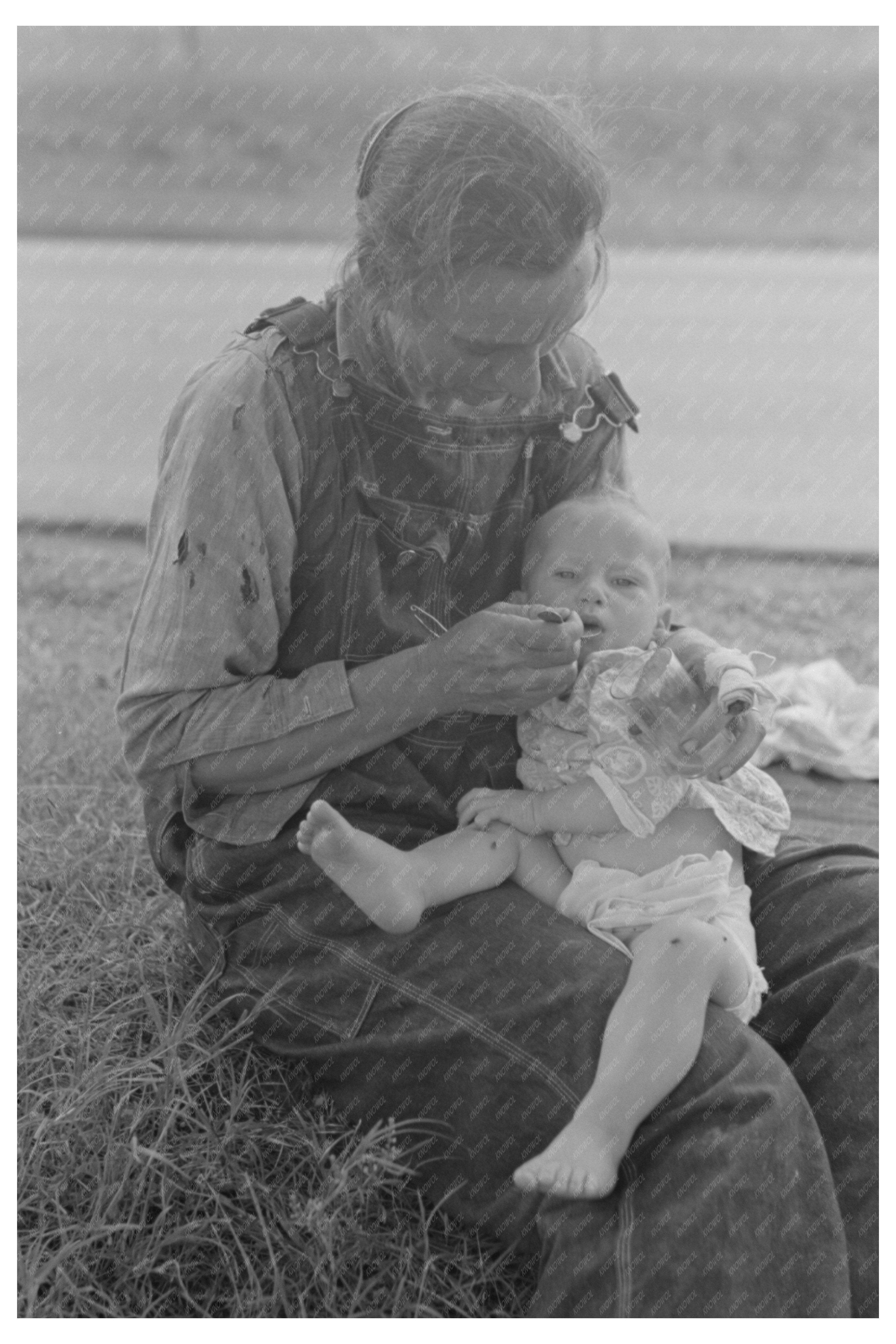 Mother Feeding Baby at Roadside Lunch in Oklahoma 1939