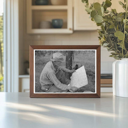 White Migrant Worker Studying Map Oklahoma June 1939