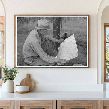 White Migrant Worker Studying Map Oklahoma June 1939