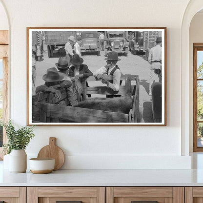 Farmers with Calf in Trailer at Weatherford Market 1939