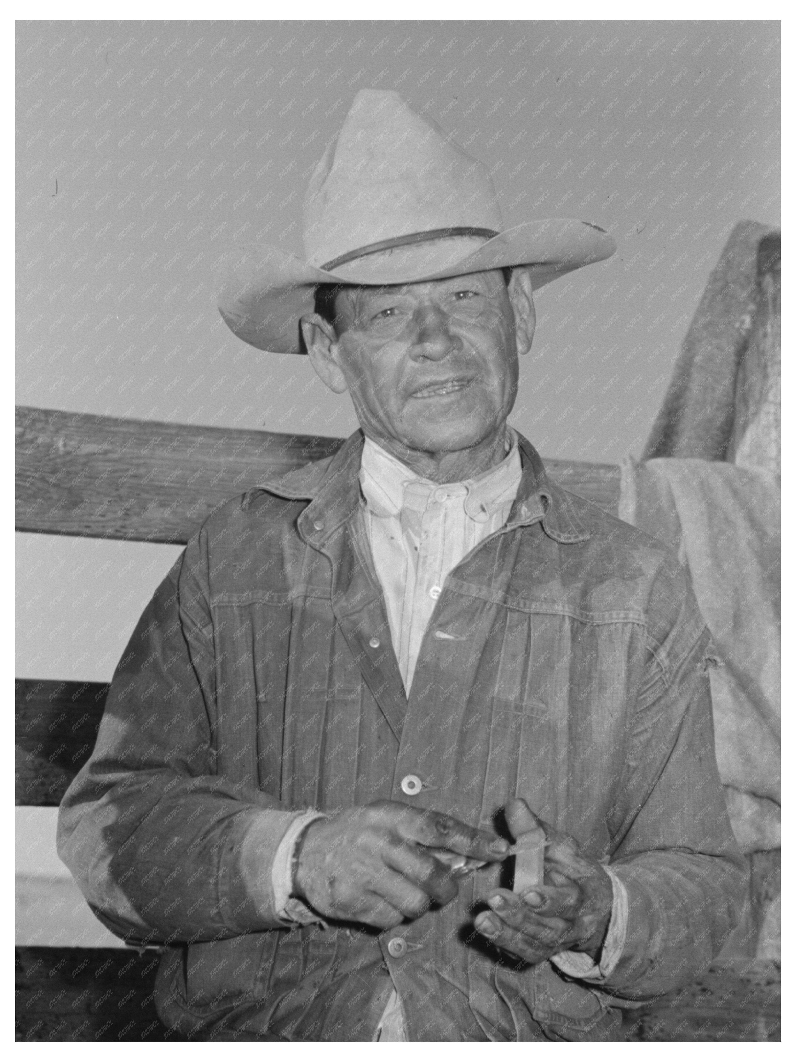 Mexican Cowboy Sharpening Knife at Walking X Ranch 1939