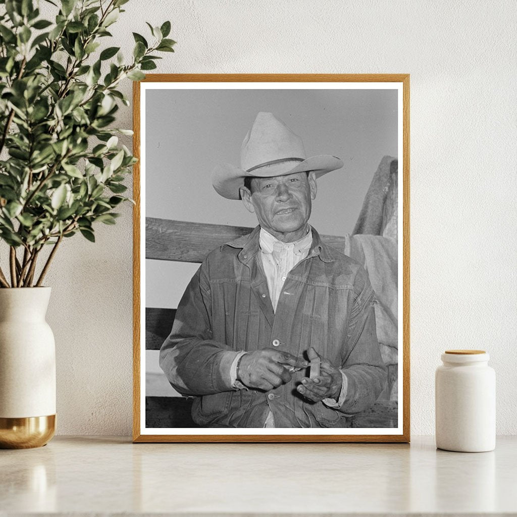 Mexican Cowboy Sharpening Knife at Walking X Ranch 1939