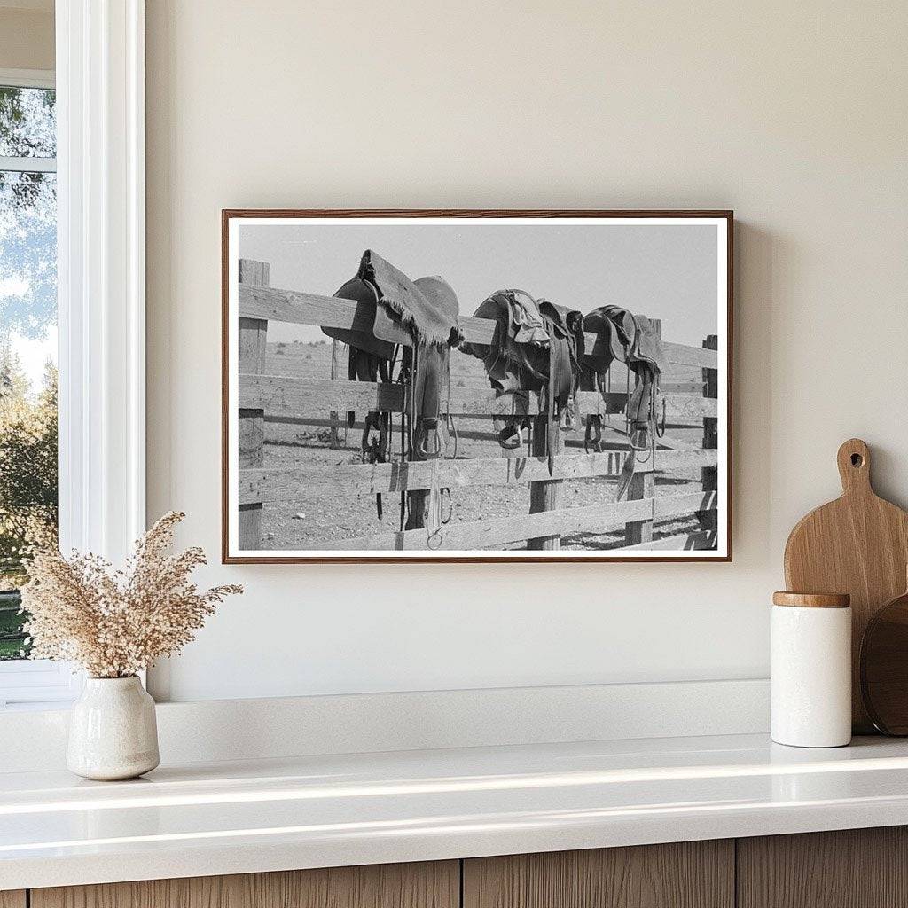 Vintage Saddles on Corral Fence Marfa Texas May 1939