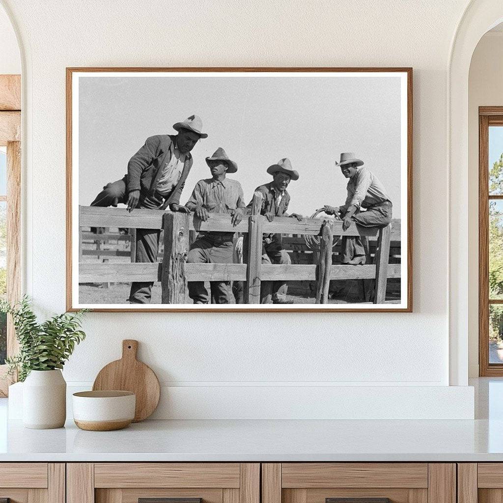 Cowboys on Corral Fence Marfa Texas May 1939